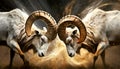 Close-up of Two Rams in a Fierce Horns Duel - Generative Ai Royalty Free Stock Photo