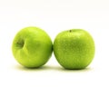 Close-up two raw fresh Granny Smith apples isolated on white Royalty Free Stock Photo
