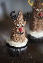 Close up of Two reindeer cupcakes for christmas season Royalty Free Stock Photo