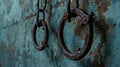 Close up of two rusty rings on a wall. Suitable for industrial, grunge, or abstract concepts Royalty Free Stock Photo