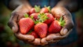 Hands of a Farmer Holding Fresh Strawberries - Generative Ai Royalty Free Stock Photo