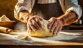 Wrinkled Hands of an Old Baker who Kneads the Dough by Hand - Generative Ai