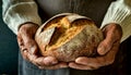 Wrinkled Hands of an Old Person Holding a Loaf of Bread - Generative Ai Royalty Free Stock Photo