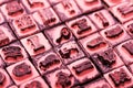 Close up of type set rubber stamps