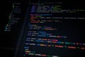 Close-up of TypeScript code on dark screen showing component setup, refs, route, and user data handling, representing modern web Royalty Free Stock Photo