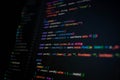 Close-up of TypeScript code on dark screen showing reactive functions with refs, route, and user object, symbolizing modern web Royalty Free Stock Photo