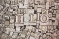 Close up of typeset letters with the word Hello Royalty Free Stock Photo