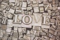 Close up of typeset letters with the word Love Royalty Free Stock Photo