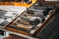 Close Up Of Typesetting Linotype Machine, Imprint. Paper Mill Museum. Famous Landmark, Historical Heritage Royalty Free Stock Photo