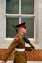 Close up of a typical british guard patrolling around gibraltar