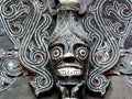 Close-up of the typical ornate decoration of a traditional wooden house on Lake Toba, Pulau Samosir. Indonesia