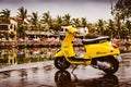 Close up of a typical Vespa motorbike scooter in Vietnam on the sidewalk of the river in the ancient town of Hoian. Hoi An,