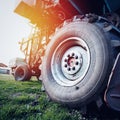 Close-up of tyre of big farming machine