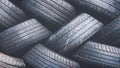 Close up tyres stacked recycling 16x9 Royalty Free Stock Photo