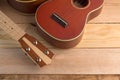 Close up ukeleles on the wooden deck. jpg