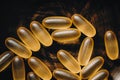 Close-up of ultra omega-3 softgel capsules. dietary concept. dietary supplement topview