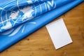 Close-up of the UN blue flag