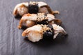 Unagi nigiri sushi set on the black slate Royalty Free Stock Photo