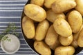 Close-up of uncooked potatoes, thyme and salt. ingredients for cooking. Royalty Free Stock Photo