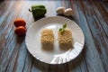 Close up of uncooked ramen noodles in a plate Royalty Free Stock Photo