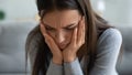 Close up unhappy thoughtful girl thinking about problems