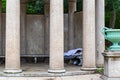 Close up Unhoused individual in one of the structures at Brooklyn Public Library New York City USA Royalty Free Stock Photo