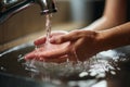 Close up Unidentified woman initiates hygiene, washing her hands diligently in the bathroom