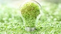 Green Energy Lightbulb Filled with Sprouting Plants on Grass AI generated. Royalty Free Stock Photo