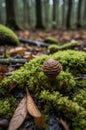 Pinecone Mushroom Standing Out on Lush Moss in Woodland Forest Environment Royalty Free Stock Photo