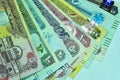 Close-up United Arab Emirates Currency, Dirhams and fils, Dubai, Abu Dhabi Royalty Free Stock Photo