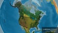 United States of America border shape overlay. Bevelled. Topogra Royalty Free Stock Photo