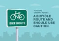 Close-up of United States bike route sign. Use caution, you are driving along a bicycle route.