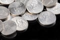 Close up of United States coins, Nickles on black background Royalty Free Stock Photo