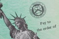 Close up of United States Treasury check Royalty Free Stock Photo