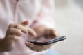 Close up unknown female hands using modern smartphone Royalty Free Stock Photo