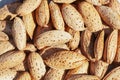 Close-up of unpeeled almonds. Growing and selling almonds Royalty Free Stock Photo