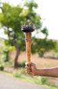 Close up of unrecognizable athlete Hands holding Sports flame torch