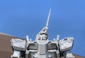 Close up on the upper body of giant robot statue RX-0 Unicorn Gundam at DiverCity Tokyo Plaza in Odaiba.