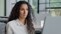 Close-up upset excited young woman looking at computer screen reading bad news receives nasty threatening email Royalty Free Stock Photo