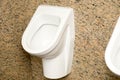 Close up of urinal men public toilet, Closeup white urinal in men`s bathroom, design of white ceramic urinal for men in Royalty Free Stock Photo