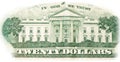 Close-up 20 US dollar banknotes, reverse side twenty dollar banknote depicting white house. Cash exchange currency. Royalty Free Stock Photo