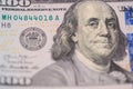 Close-up of us 100 dollar bill featuring benjamin franklin Royalty Free Stock Photo