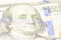 Close up of US 100 dollar bills finance concept. Dollars closeup. Benjamin Franklin's portrait on one hundred dollar Royalty Free Stock Photo