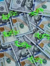 Close up of us dollars banknotes. Background of many one hundred dollars Royalty Free Stock Photo