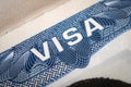 Close up on USA visa in a passport. A visitor needs a valid US visa to present to the CBP officer customs and border protection Royalty Free Stock Photo