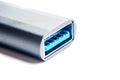 Close-up of a USB 3.0 connector on a white background, ready for data transfer Royalty Free Stock Photo