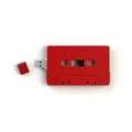 Close up of USB flash drive in vintage red audio tape cassette concept illustration isolated on white background Royalty Free Stock Photo