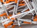 Close up of used syringes