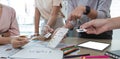A close-up of an ux ui developer and an ui designer working on a mockup icon interface for a mobile app Royalty Free Stock Photo