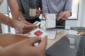 A close-up of an ux ui developer and an ui designer working on a mockup icon interface for a mobile app Royalty Free Stock Photo